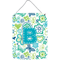 "Caroline's Treasures CJ2006-BDS1216 Letter B Flowers and Butterflies Teal Blue Wall or Door Hanging Prints, 16 x 12"", Multicolor"