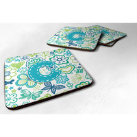 "Caroline's Treasures CJ2006-CFC Letter C Flowers and Butterflies Teal Blue Foam Coasters (Set of 4), 3.5"", Multicolor"