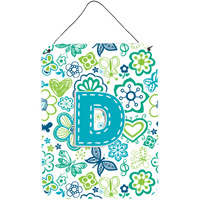 "Caroline's Treasures CJ2006-DDS1216 Letter D Flowers and Butterflies Teal Blue Wall or Door Hanging Prints, 16 x 12"", Multicolor"
