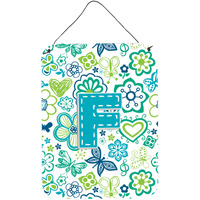 "Caroline's Treasures CJ2006-FDS1216 Letter F Flowers and Butterflies Teal Blue Wall or Door Hanging Prints, 16 x 12"", Multicolor"