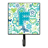 "Caroline's Treasures CJ2006-FSH4 Letter F Flowers and Butterflies Teal Blue Leash or Key Holder, Small, Multicolor"