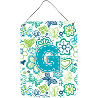 "Caroline's Treasures CJ2006-GDS1216 Letter G Flowers and Butterflies Teal Blue Wall or Door Hanging Prints, 16 x 12"", Multicolor"