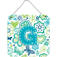 "Caroline's Treasures Letter G Flowers and Butterflies Teal Blue Wall or Door Hanging Prints, 6 x 6"""