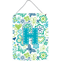 "Caroline's Treasures CJ2006-HDS1216 Letter H Flowers and Butterflies Teal Blue Wall or Door Hanging Prints, 16 x 12"", Multicolor"