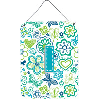 "Caroline's Treasures CJ2006-IDS1216 Letter I Flowers and Butterflies Teal Blue Wall or Door Hanging Prints, 16 x 12"", Multicolor"