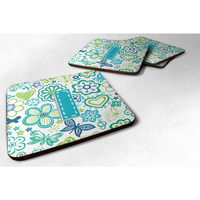 "Caroline's Treasures CJ2006-IFC Letter I Flowers and Butterflies Teal Blue Foam Coasters (Set of 4), 3.5"", Multicolor"