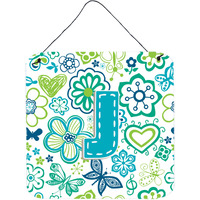 "Caroline's Treasures Letter J Flowers and Butterflies Teal Blue Wall or Door Hanging Prints, 6 x 6"""