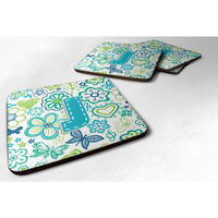 "Caroline's Treasures CJ2006-JFC Letter J Flowers and Butterflies Teal Blue Foam Coasters (Set of 4), 3.5"", Multicolor"