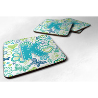 "Caroline's Treasures CJ2006-KFC Letter K Flowers and Butterflies Teal Blue Foam Coasters (Set of 4), 3.5"", Multicolor"