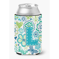 Letter L Flowers and Butterflies Teal Blue Can or Bottle Hugger CJ2006-LCC