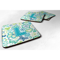 "Caroline's Treasures CJ2006-LFC Letter L Flowers and Butterflies Teal Blue Foam Coasters (Set of 4), 3.5"", Multicolor"