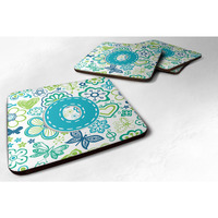 "Caroline's Treasures CJ2006-OFC Letter O Flowers and Butterflies Teal Blue Foam Coasters (Set of 4), 3.5"", Multicolor"