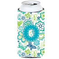 Letter O Flowers and Butterflies Teal Blue Tall Boy Beverage Insulator Hugger CJ2006-OTBC
