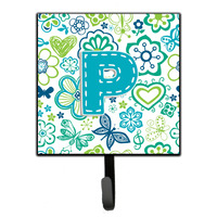 "Caroline's Treasures CJ2006-PSH4 Letter P Flowers and Butterflies Teal Blue Leash or Key Holder, Small, Multicolor"