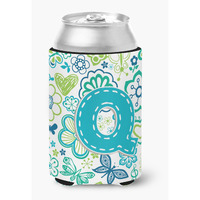 Letter Q Flowers and Butterflies Teal Blue Can or Bottle Hugger CJ2006-QCC