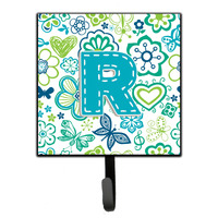 "Caroline's Treasures CJ2006-RSH4 Letter R Flowers and Butterflies Teal Blue Leash or Key Holder, Small, Multicolor"