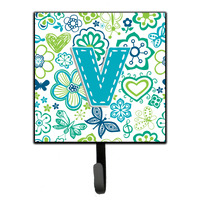 "Caroline's Treasures CJ2006-VSH4 Letter V Flowers and Butterflies Teal Blue Leash or Key Holder, Small, Multicolor"