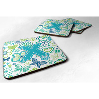 "Caroline's Treasures CJ2006-XFC Letter X Flowers and Butterflies Teal Blue Foam Coasters (Set of 4), 3.5"", Multicolor"