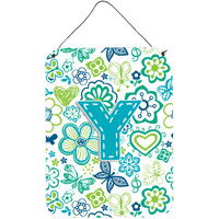 "Caroline's Treasures CJ2006-YDS1216 Letter Y Flowers and Butterflies Teal Blue Wall or Door Hanging Prints, 16 x 12"", Multicolor"