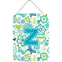"Caroline's Treasures CJ2006-ZDS1216 Letter Z Flowers and Butterflies Teal Blue Wall or Door Hanging Prints, 16 x 12"", Multicolor"