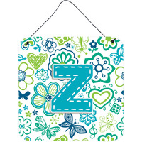 "Caroline's Treasures Letter Z Flowers and Butterflies Teal Blue Wall or Door Hanging Prints, 6 x 6"""