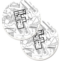 "Caroline's Treasures Letter F Musical Note Letters Set of 2 Cup Holder Car Coasters CJ2007-FCARC, 2.56, Multicolor"
