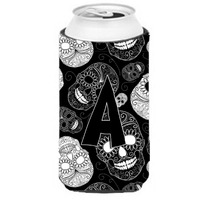 Letter A Day of the Dead Skulls Black Tall Boy Beverage Insulator Hugger CJ2008-ATBC
