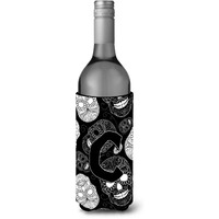 Letter C Day of the Dead Skulls Black Wine Bottle Beverage Insulator Hugger CJ2008-CLITERK