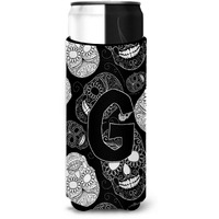 Letter G Day of the Dead Skulls Black Ultra Beverage Insulators for slim cans CJ2008-GMUK