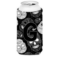 Letter G Day of the Dead Skulls Black Tall Boy Beverage Insulator Hugger CJ2008-GTBC