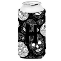 Letter H Day of the Dead Skulls Black Tall Boy Beverage Insulator Hugger CJ2008-HTBC