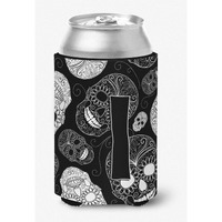 Letter I Day of the Dead Skulls Black Can or Bottle Hugger CJ2008-ICC