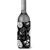 Letter J Day of the Dead Skulls Black Wine Bottle Beverage Insulator Hugger CJ2008-JLITERK