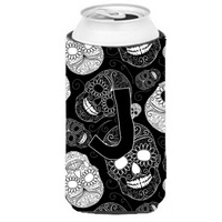 Letter J Day of the Dead Skulls Black Tall Boy Beverage Insulator Hugger CJ2008-JTBC