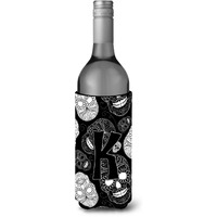 Letter K Day of the Dead Skulls Black Wine Bottle Beverage Insulator Hugger CJ2008-KLITERK