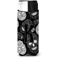 Letter K Day of the Dead Skulls Black Ultra Beverage Insulators for slim cans CJ2008-KMUK