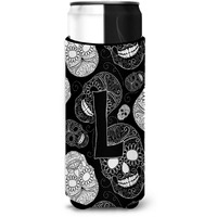 Letter L Day of the Dead Skulls Black Ultra Beverage Insulators for slim cans CJ2008-LMUK