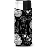 Letter M Day of the Dead Skulls Black Ultra Beverage Insulators for slim cans CJ2008-MMUK