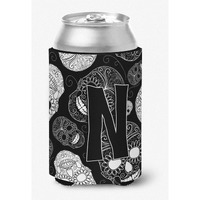 Letter N Day of the Dead Skulls Black Can or Bottle Hugger CJ2008-NCC