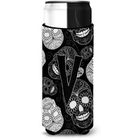 Letter V Day of the Dead Skulls Black Ultra Beverage Insulators for slim cans CJ2008-VMUK
