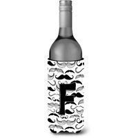 Letter F Moustache Initial Wine Bottle Beverage Insulator Hugger CJ2009-FLITERK