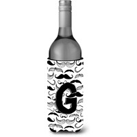 Letter G Moustache Initial Wine Bottle Beverage Insulator Hugger CJ2009-GLITERK