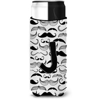 Letter J Moustache Initial Ultra Beverage Insulators for slim cans CJ2009-JMUK