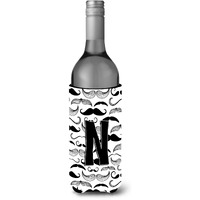 Letter N Moustache Initial Wine Bottle Beverage Insulator Hugger CJ2009-NLITERK