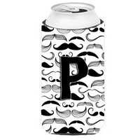 Letter P Moustache Initial Tall Boy Beverage Insulator Hugger CJ2009-PTBC