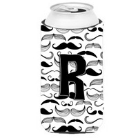 Letter R Moustache Initial Tall Boy Beverage Insulator Hugger CJ2009-RTBC