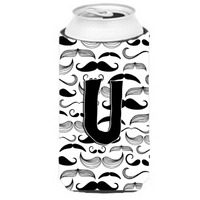 Letter U Moustache Initial Tall Boy Beverage Insulator Hugger CJ2009-UTBC