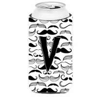 Letter V Moustache Initial Tall Boy Beverage Insulator Hugger CJ2009-VTBC