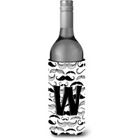 Letter W Moustache Initial Wine Bottle Beverage Insulator Hugger CJ2009-WLITERK