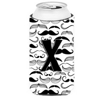 Letter X Moustache Initial Tall Boy Beverage Insulator Hugger CJ2009-XTBC